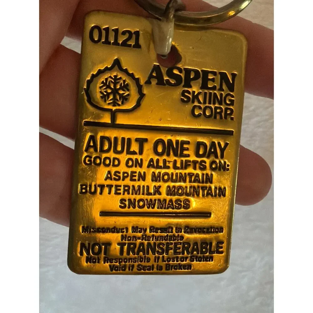 Vintage Aspen Skiing Corp Brassworks One Day Lift Ticket Keychain Snowmass CO